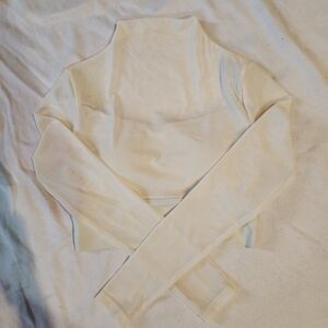 White Long Sleeve Mesh Mock Neck Top Minimal Layering Size S
